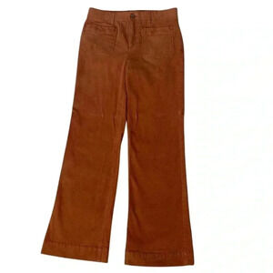 Draper James Womens High Rise Trousers Orange Stretchy CORDUROY Wide Leg Pants 4